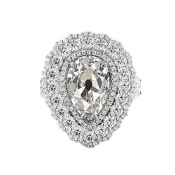 Anello Nuziale Triplo Alone Pera Vecchio Minatore Vero Diamante 5 Carati Stile Fiore