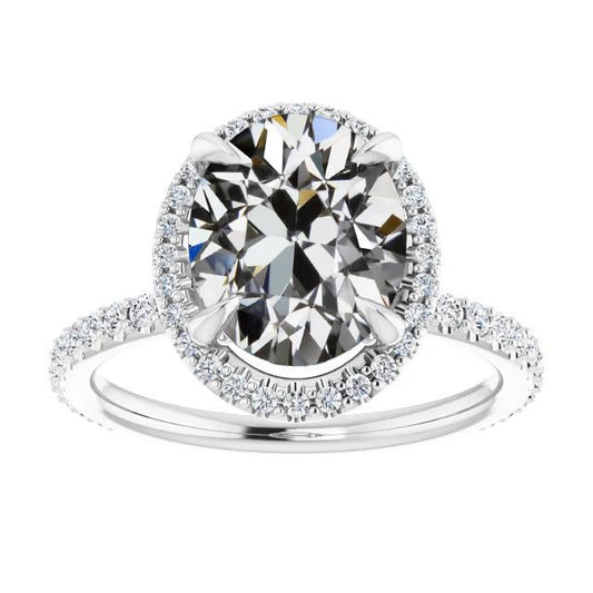 Anello Ovale Con Anello A Forma Di Vero Diamante Con Taglio A Miniera Vecchia Ovale, Set Di 4 Punte, 8 Carati