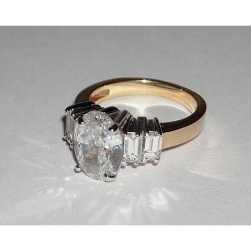 Anello Ovale Con Genuino Diamante Aspetto Antico 1.51 Carati Gioielli Bicolore Novità