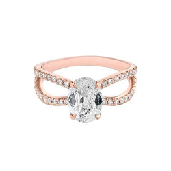 Anello Ovale Con Vero Diamanti Taglio Vecchio Miniera Doppio Gambo 3,90 Carati Oro Rosa 14K
