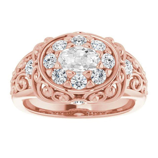 Anello Ovale In Stile Antico Con Genuino Diamante Da Minatore Vecchio 5.50 Carati In Oro Rosa