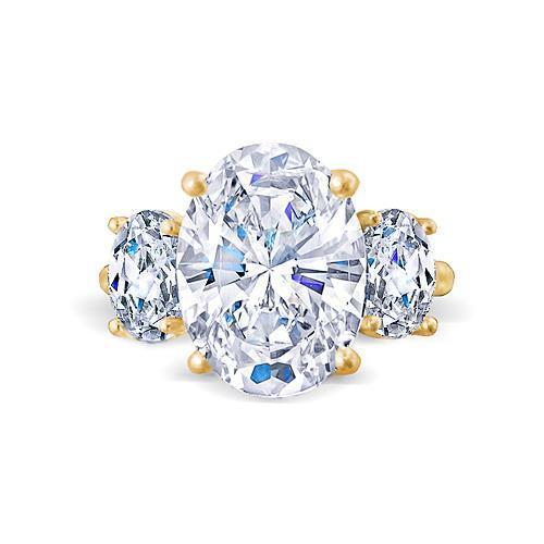 Anello Ovale Tre Pietre Da Donna Con Vero Diamanti Anniversario Oro Giallo 2.50 Ct