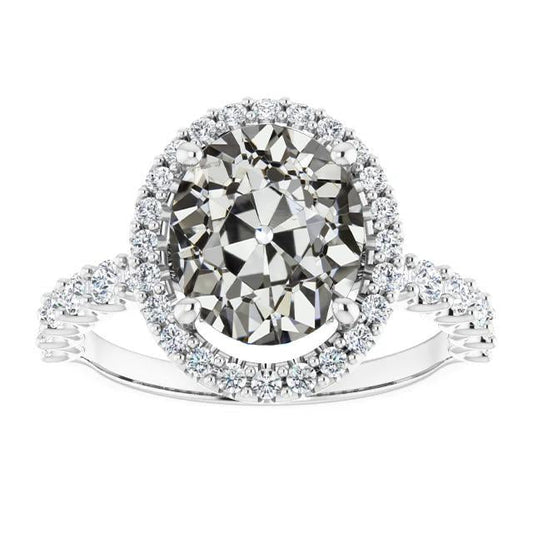 Anello Ovale Vecchio Minatore Vero Diamante Halo Anniversary Oro 14K 8.50 Carati