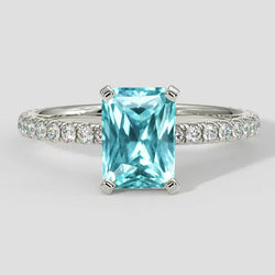 Anello Paraiba a cuscino da 3 ct con gambo di diamanti