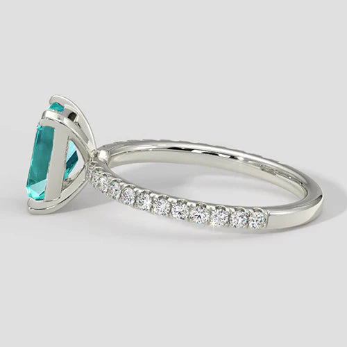 Anello Paraiba a cuscino da 3 ct con gambo di diamanti