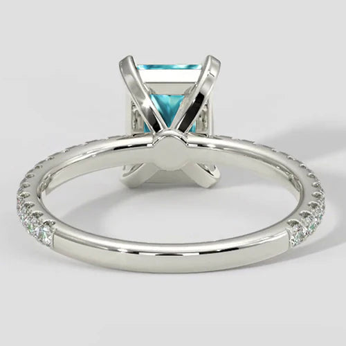 Anello Paraiba a cuscino da 3 ct con gambo di diamanti