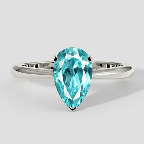Anello Paraiba a forma di pera da 2,5 ct in oro bianco 14 carati