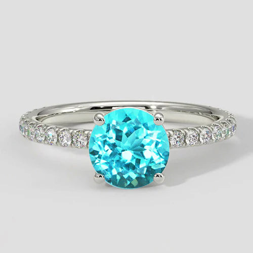 Anello Paraiba bluastro con accenti di diamanti rotondi