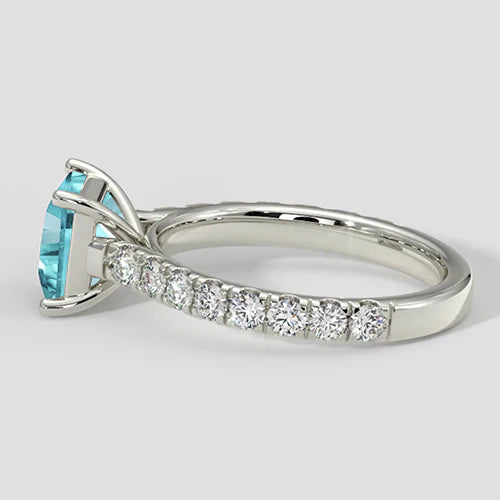 Anello Paraiba con cuscino di diamanti pavé