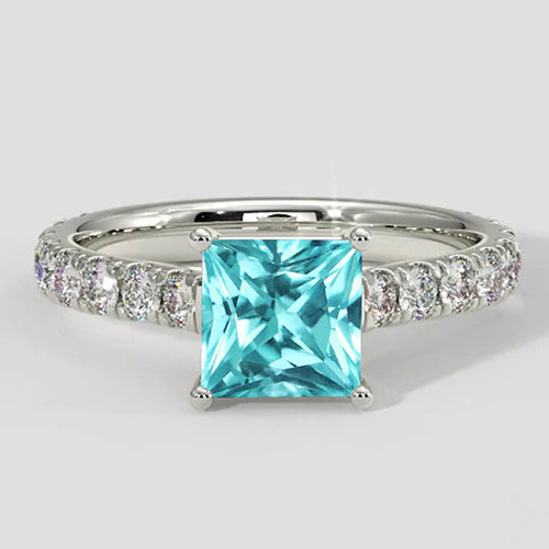 Anello Paraiba con cuscino di diamanti pavé
