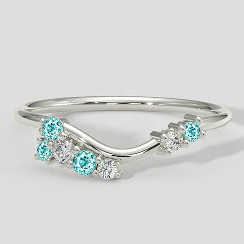 Anello Paraiba e diamanti stile chevron