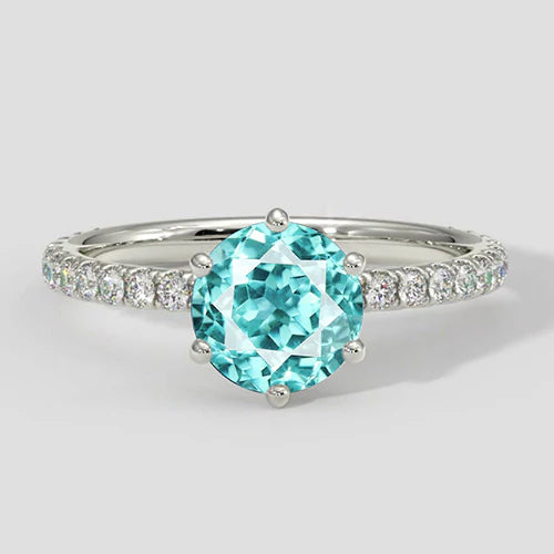 Anello Paraiba rotondo a 6 punte con accenti di diamanti