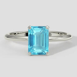 Anello Paraiba taglio smeraldo naturale in oro bianco