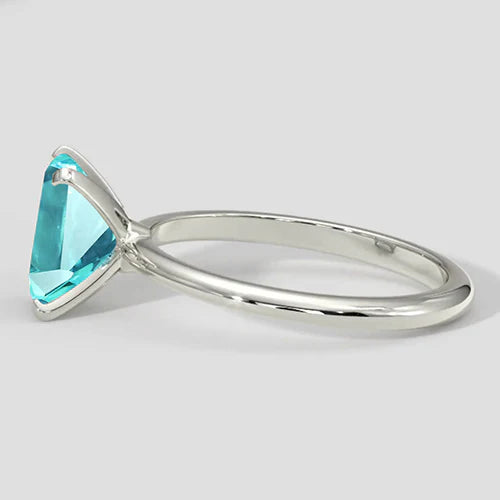 Anello Paraiba taglio smeraldo naturale in oro bianco