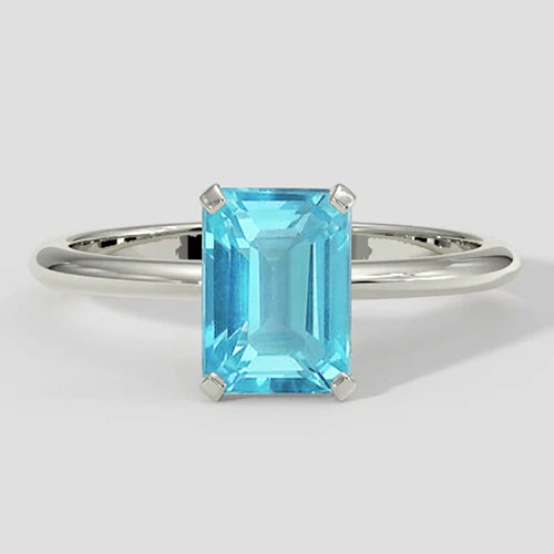 Anello Paraiba taglio smeraldo naturale in oro bianco
