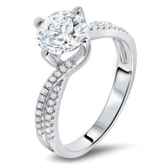Anello Per L'Anniversario Con Bellissimo Naturale Diamante A Taglio Rotondo Da 3,50 Carati In Oro Bianco 14K