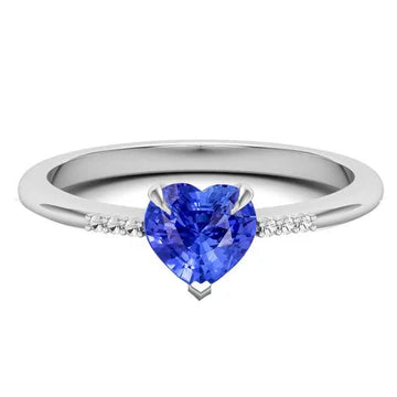 Anello Polo con cuore in zaffiro blu con diamanti incastonati da 1,25 carati e oro bianco 14K