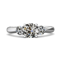 Anello Rotondo Con 3 Pietre Da Minatore Vecchio Vero Diamante, Set Di 4 Carati, Oro Bianco
