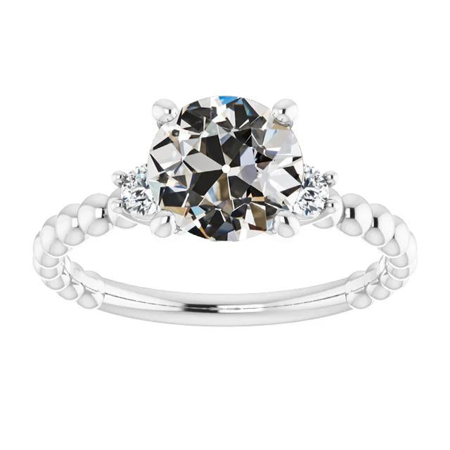Anello Rotondo Con 3 Pietre Di Genuino Diamante Taglio Vecchia Miniera Stile 3,50 Carati