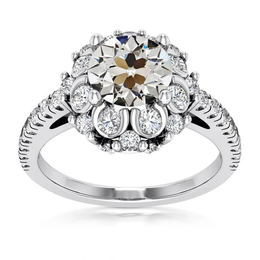 Anello Rotondo Con Anello Di Naturale Diamanti Da Vecchio Minatore A 4 Punte In Oro 10,50 Carati