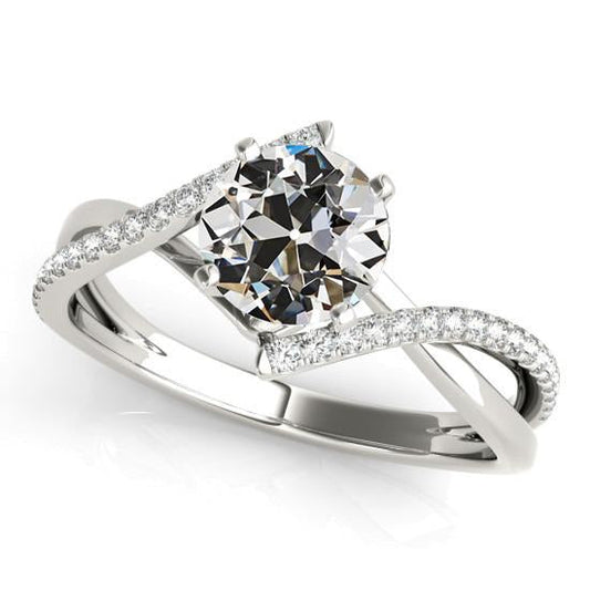 Anello Rotondo Con Genuino Diamante Taglio Antico, Punta Ritorta, Gambo Diviso 3,50 Carati