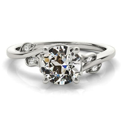 Anello Rotondo Con Genuino Diamante Taglio Vecchia Miniera Con Gambo Ritorto Stile Foglia 2,50 Carati
