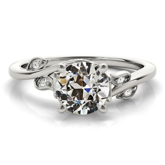 Anello Rotondo Con Genuino Diamante Taglio Vecchia Miniera Con Gambo Ritorto Stile Foglia 2,50 Carati