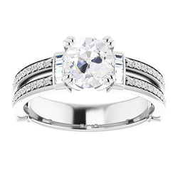 Anello Rotondo Con Genuino Diamante Taglio Vecchio Miniera, Set Di Canali Con Gambo Diviso, 5 Carati