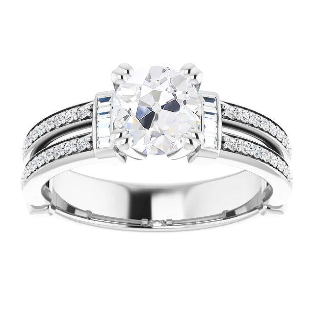 Anello Rotondo Con Genuino Diamante Taglio Vecchio Miniera, Set Di Canali Con Gambo Diviso, 5 Carati