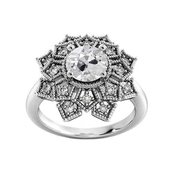 Anello Rotondo Con Genuino Diamanti A Taglio Vecchio Miniera, Gioielli In Stile Stella, Oro 3 Carati