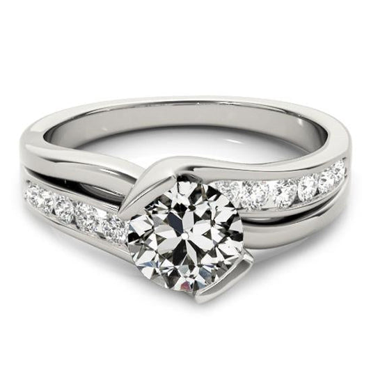 Anello Rotondo Con Genuino Diamanti A Taglio Vecchio Miniera, Stile Intrecciato, Set Di Barre 3,50 Carati