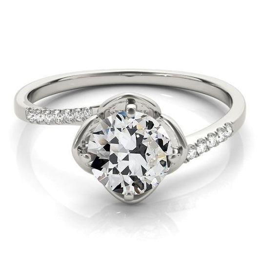 Anello Rotondo Con Genuino Diamanti Taglio Vecchio Miniera Stile Fiore Intrecciato 3,25 Carati
