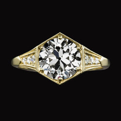 Anello Rotondo Con Genuino Diamanti Taglio Vecchio Miniera, Gambo Affusolato, Oro Giallo 3,50 Carati
