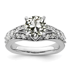 Anello Rotondo Con Naturale Diamante Taglio Antico, Gambo Diviso, Set 4 Carati In Oro