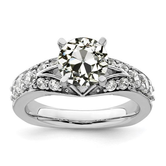 Anello Rotondo Con Naturale Diamante Taglio Antico, Gambo Diviso, Set 4 Carati In Oro