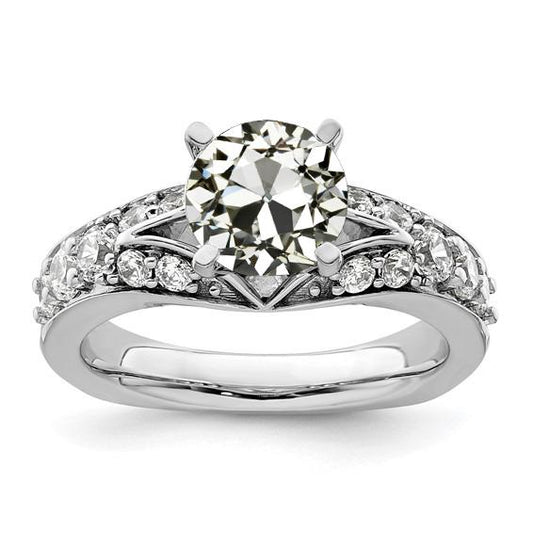 Anello Rotondo Con Naturale Diamante Taglio Antico, Gambo Diviso, Set 4 Carati In Oro