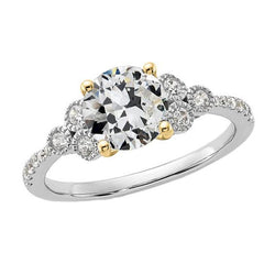 Anello Rotondo Con Naturale Diamante Taglio Vecchia Miniera A 4 Punte Incastonato Due Toni 3,50 Carati