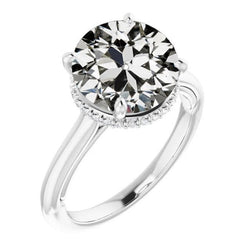 Anello Rotondo Con Naturale Diamante Taglio Vecchia Miniera, 4 Griffe, Oro 6,50 Carati