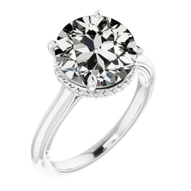 Anello Rotondo Con Naturale Diamante Taglio Vecchia Miniera, 4 Griffe, Oro 6,50 Carati