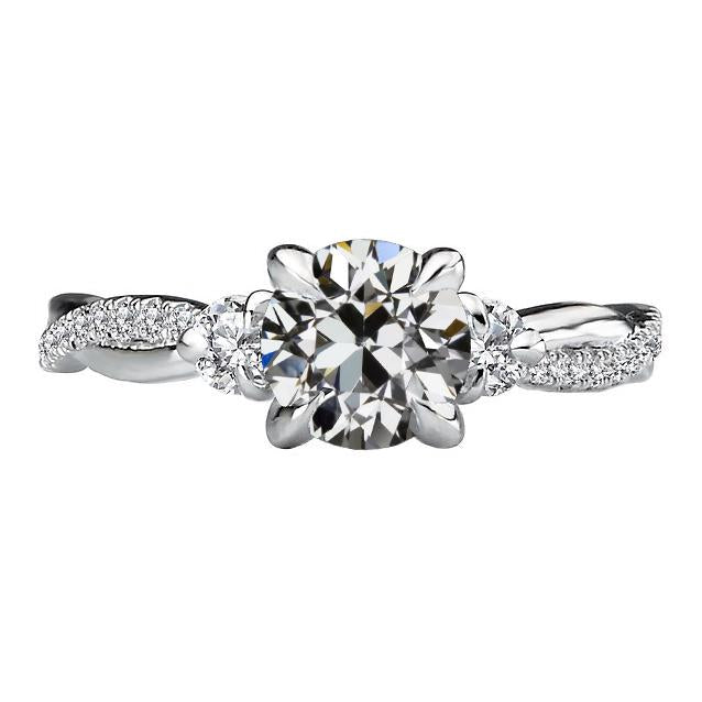 Anello Rotondo Con Naturale Diamante Taglio Vecchio Miniera, Gambo Attorcigliato, 4,50 Carati