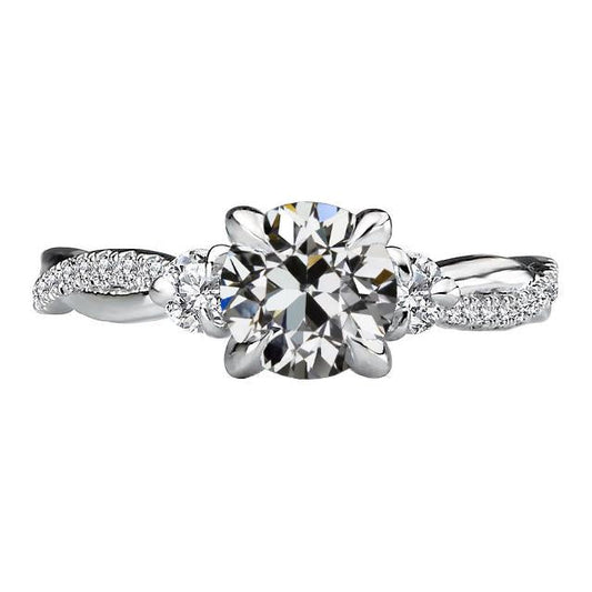 Anello Rotondo Con Naturale Diamante Taglio Vecchio Miniera, Gambo Attorcigliato, 4,50 Carati