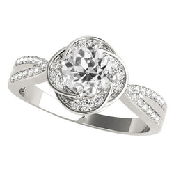 Anello Rotondo Con Naturale Diamante Taglio Vecchio Stile Fiore Con Gambo Affusolato 4.75 Carati
