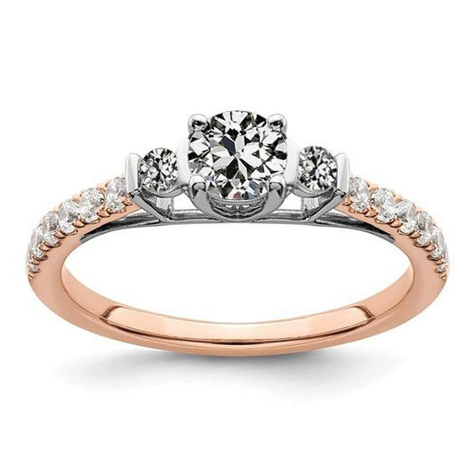 Anello Rotondo Con Naturale Diamanti Taglio Antico, Barra Cattedrale, 2,75 Carati, Bicolore