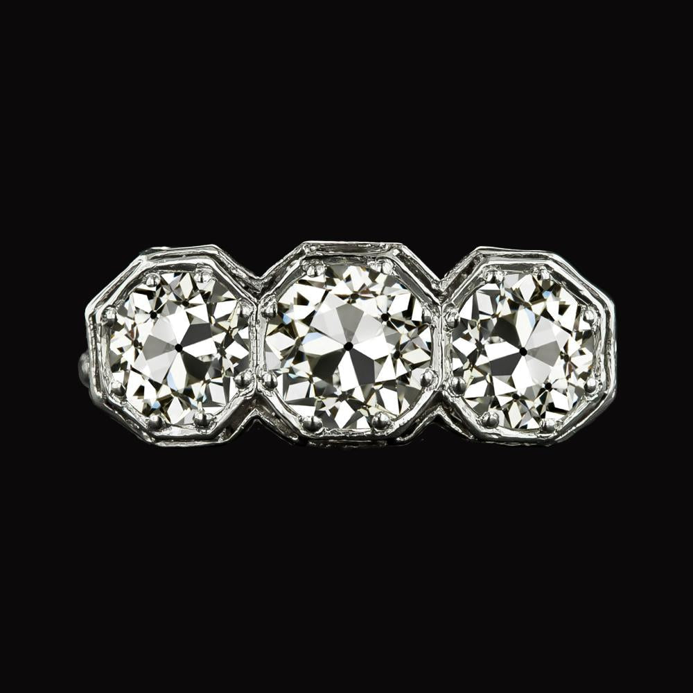 Anello Rotondo Con Naturale Diamanti Taglio Vecchio Miniera 3 Pietre Gioielli In Oro 6 Carati