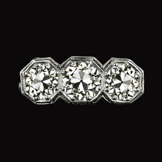 Anello Rotondo Con Naturale Diamanti Taglio Vecchio Miniera 3 Pietre Gioielli In Oro 6 Carati