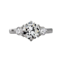 Anello Rotondo Con Tre Pietre Di Genuino Diamante Taglio Vecchia Miniera, 6 Poli, 3 Carati
