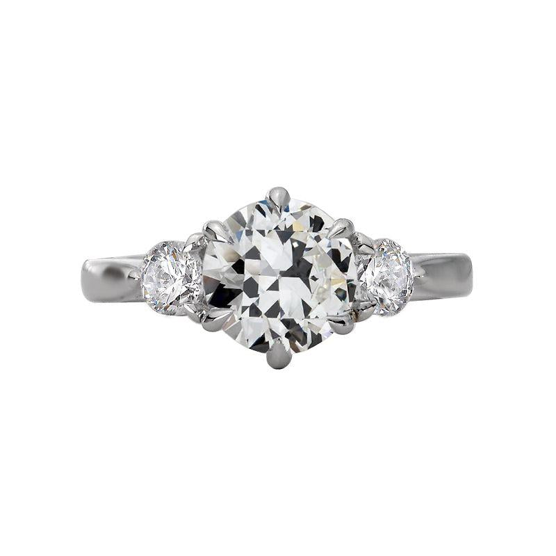 Anello Rotondo Con Tre Pietre Di Genuino Diamante Taglio Vecchia Miniera, 6 Poli, 3 Carati