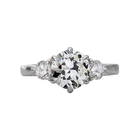 Anello Rotondo Con Tre Pietre Di Genuino Diamante Taglio Vecchia Miniera, 6 Poli, 3 Carati