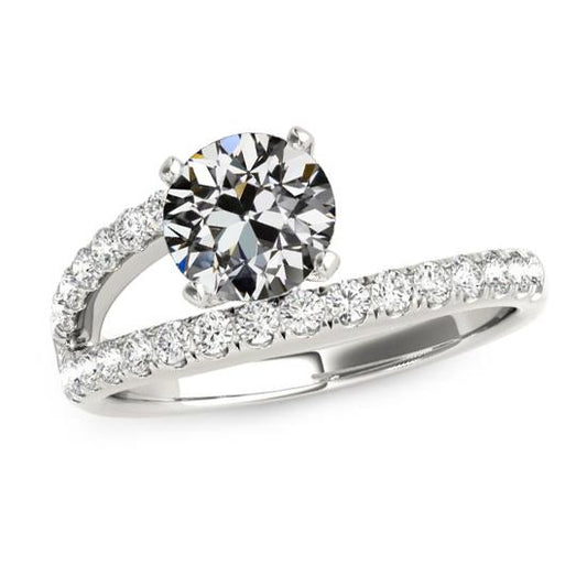 Anello Rotondo Con Vero Diamante Taglio Vecchia Miniera A 4 Punte Con Gambo Diviso 4 Carati