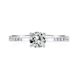 Anello Rotondo Con Vero Diamante Taglio Vecchia Miniera, Gambo Affusolato In Oro 3,50 Carati